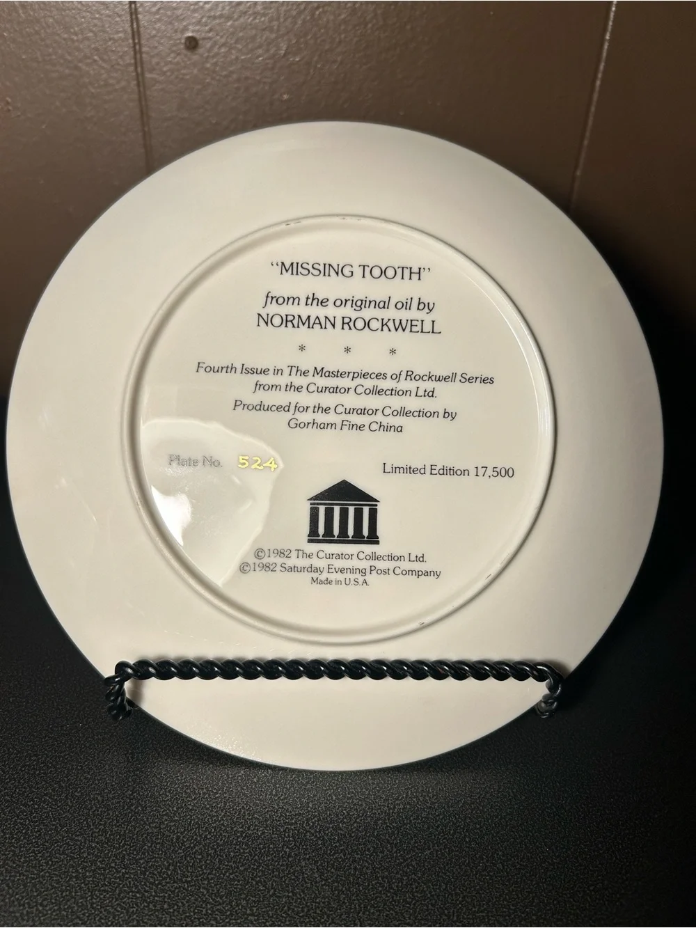 Vintage 1978 Missing Tooth Gorham Norman Rockwell Collectible Plate with COA